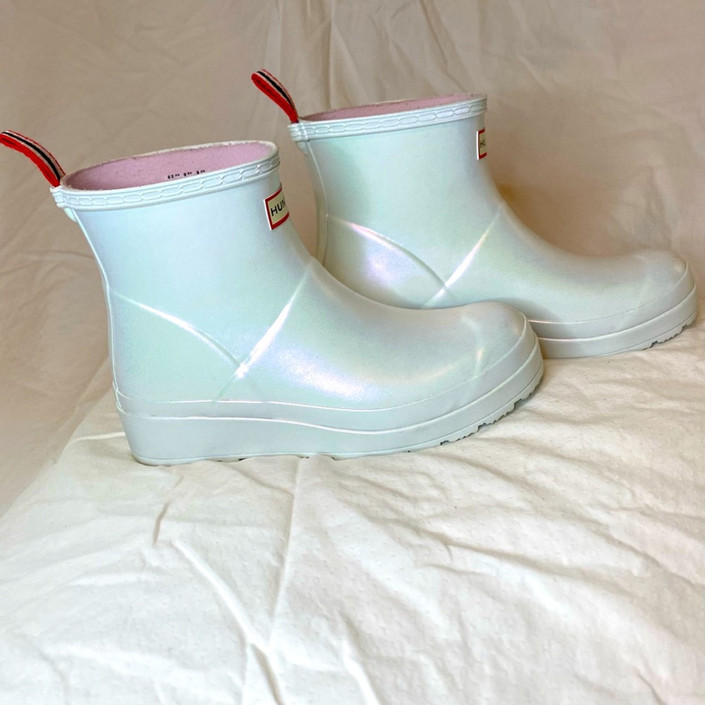 Hunter Women's Original Play Short Boots 8 Gray Pearl White